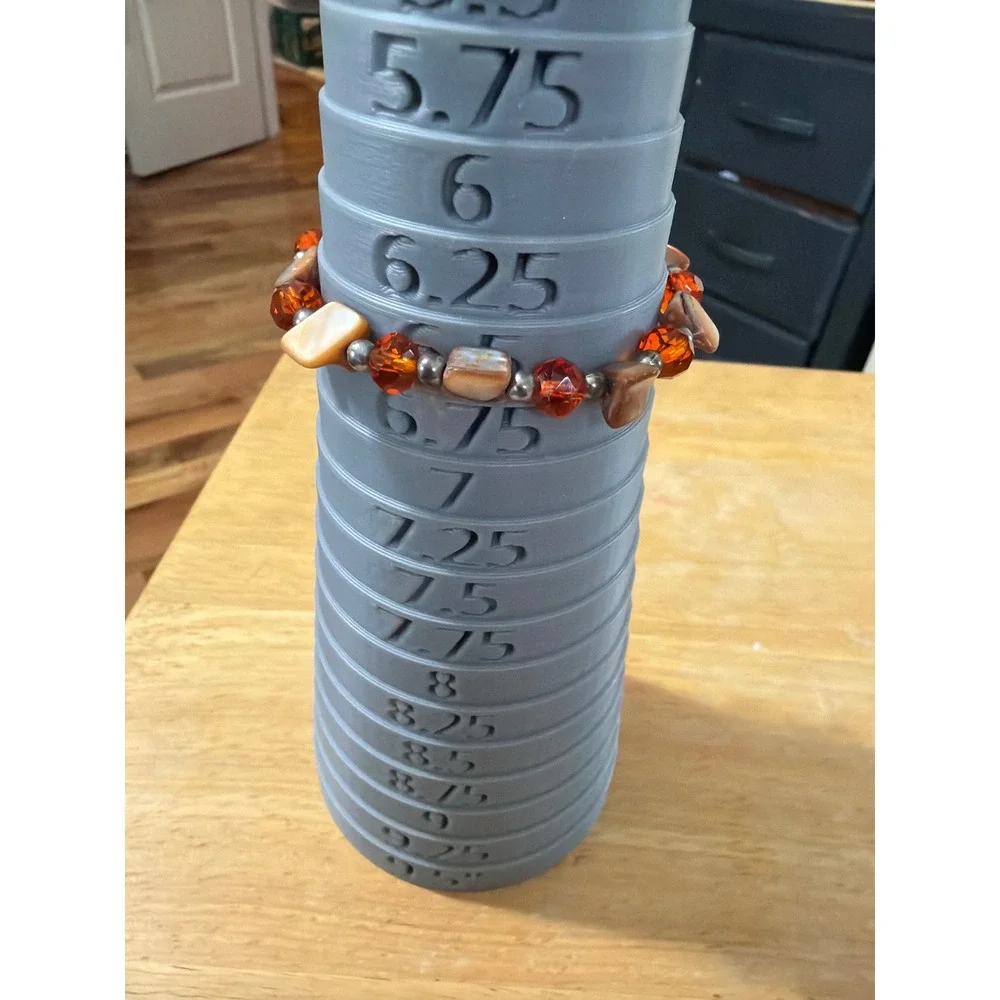 Boho Mother of‎ Pearl Amber Glass Beaded Stretch Bracelet Earthy Brown Orange